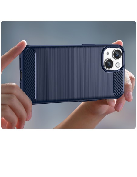 Carbon Case iPhone 14 dėklas, lankstus gelio galinis dangtelis, mėlynas