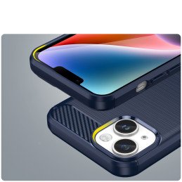 Carbon Case iPhone 14 dėklas, lankstus gelio galinis dangtelis, mėlynas