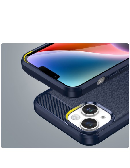 Carbon Case iPhone 14 dėklas, lankstus gelio galinis dangtelis, mėlynas