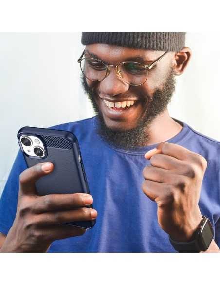 Carbon Case iPhone 14 dėklas, lankstus gelio galinis dangtelis, mėlynas