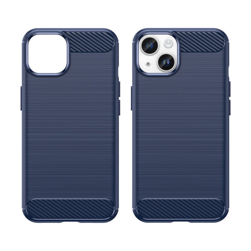 Carbon Case iPhone 14 dėklas, lankstus gelio galinis dangtelis, mėlynas