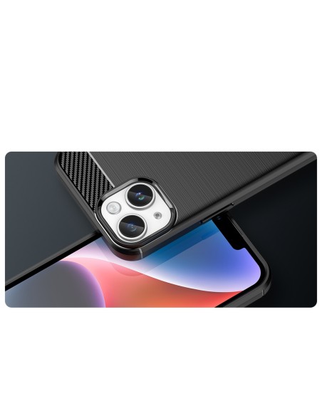 Carbon Case iPhone 14 dėklas, lankstus gelio galinis dangtelis, mėlynas