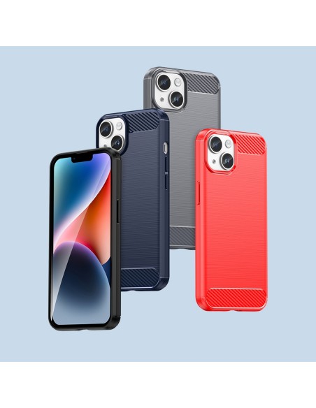 Carbon Case iPhone 14 dėklas, lankstus gelio galinis dangtelis, mėlynas