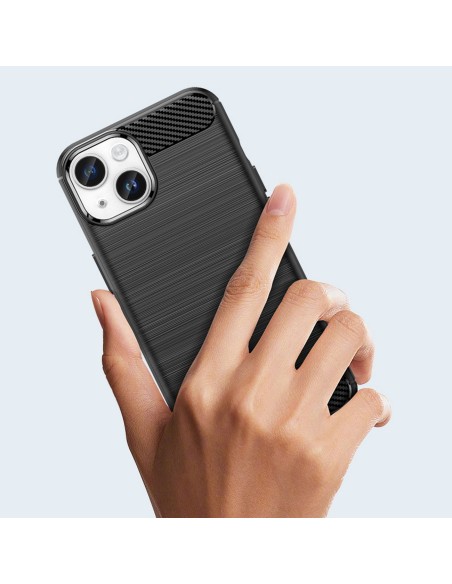 Carbon Case iPhone 14 dėklas, lankstus gelio galinis dangtelis, mėlynas