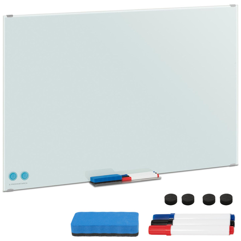 Baltas sausai nuvalomas stiklinis magnetinės lentos RINKINYS 60x90 cm