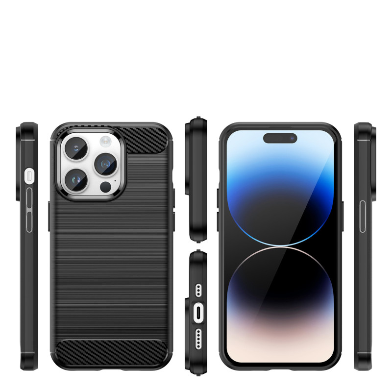 Carbon Case iPhone 14 Pro dėklas, lankstus gelio galinis dangtelis, juodas