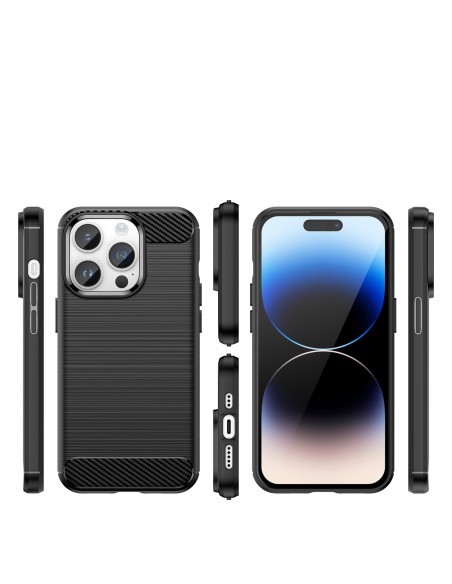 Carbon Case iPhone 14 Pro dėklas, lankstus gelio galinis dangtelis, juodas Carbon Case iPhone 14 Pro dėklas, lankstus gelio galinis dangtelis, juodas