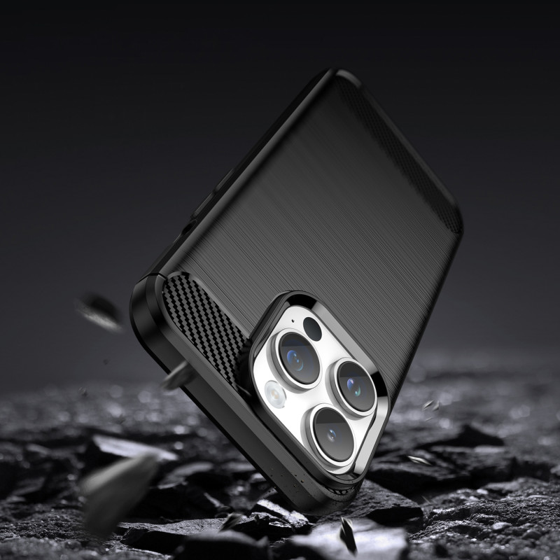Carbon Case iPhone 14 Pro dėklas, lankstus gelio galinis dangtelis, juodas