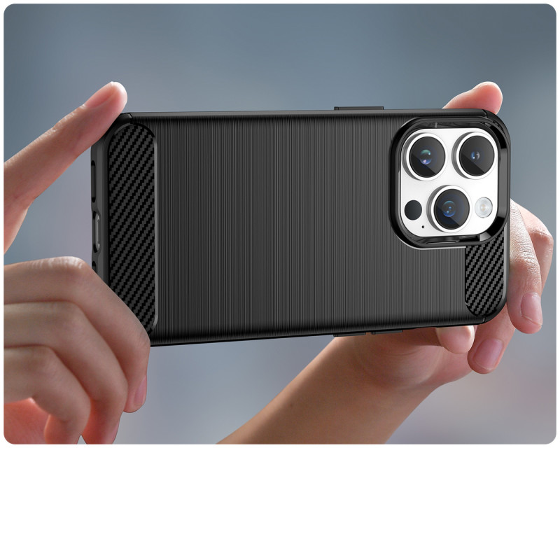 Carbon Case iPhone 14 Pro dėklas, lankstus gelio galinis dangtelis, juodas