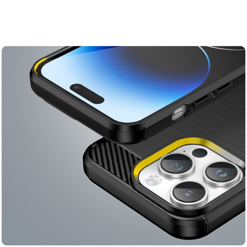 Carbon Case iPhone 14 Pro dėklas, lankstus gelio galinis dangtelis, juodas