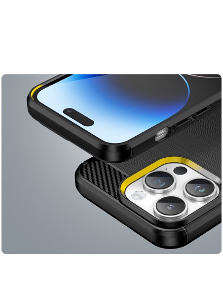 Carbon Case iPhone 14 Pro dėklas, lankstus gelio galinis dangtelis, juodas Carbon Case iPhone 14 Pro dėklas, lankstus gelio galinis dangtelis, juodas
