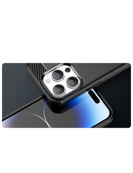 Carbon Case iPhone 14 Pro dėklas, lankstus gelio galinis dangtelis, juodas Carbon Case iPhone 14 Pro dėklas, lankstus gelio galinis dangtelis, juodas