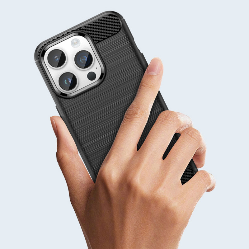Carbon Case iPhone 14 Pro dėklas, lankstus gelio galinis dangtelis, juodas