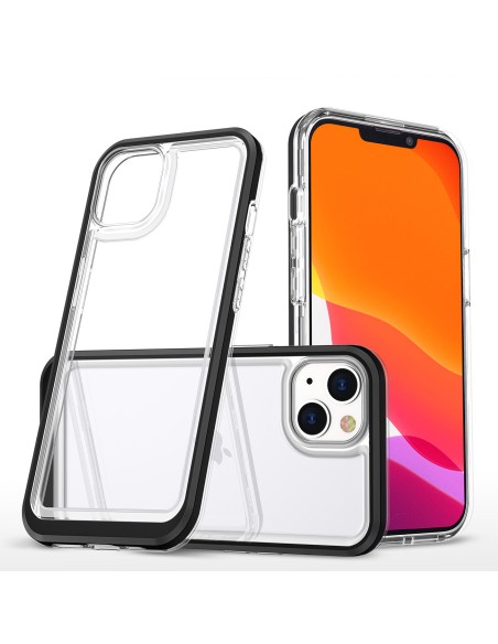 Skaidrus 3in1 iPhone 14 Plus dėklas, silikoninis dangtelis su rėmeliu, juodas