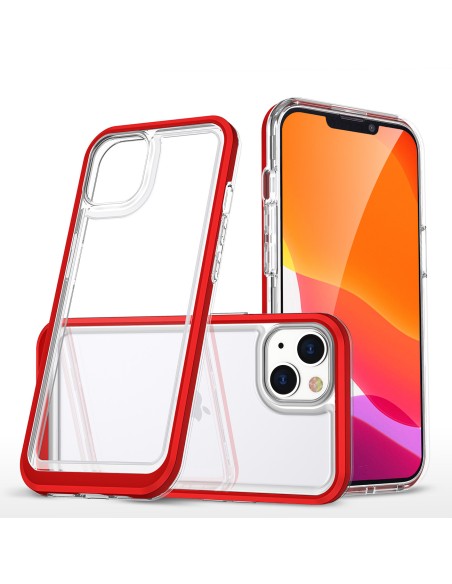 Skaidrus 3in1 iPhone 14 Plus dėklas, silikoninis dangtelis su raudonu rėmeliu