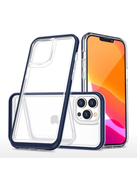 Skaidrus 3in1 iPhone 14 Pro dėklas, silikoninis dangtelis su rėmeliu, mėlynas Skaidrus 3in1 iPhone 14 Pro dėklas, silikoninis dangtelis su rėmeliu, mėlynas