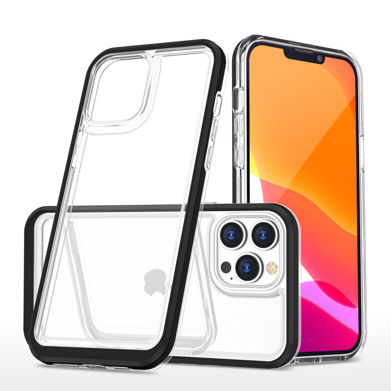 Skaidrus 3in1 iPhone 14 Pro Max dėklas, silikoninis dangtelis su rėmeliu, juodas Skaidrus 3in1 iPhone 14 Pro Max dėklas, silikoninis dangtelis su rėmeliu, juodas