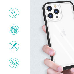 Skaidrus 3in1 iPhone 14 Pro Max dėklas, silikoninis dangtelis su rėmeliu, juodas