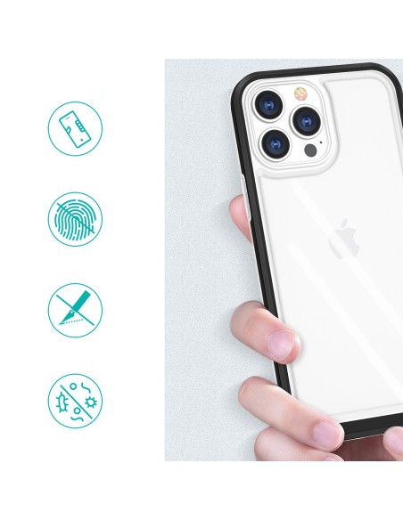 Skaidrus 3in1 iPhone 14 Pro Max dėklas, silikoninis dangtelis su rėmeliu, juodas