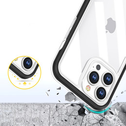 Skaidrus 3in1 iPhone 14 Pro Max dėklas, silikoninis dangtelis su rėmeliu, juodas
