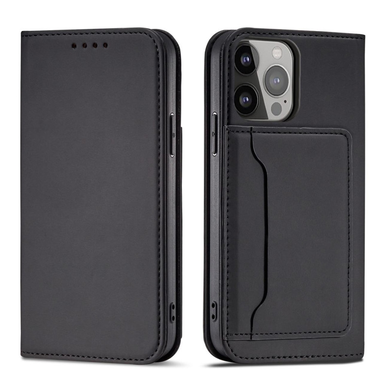 Magnetinės kortelės dėklas iPhone 14 dėklo dangtelis su atlenktu piniginės stovu juodas Magnetinės kortelės dėklas iPhone 14 dėklo dangtelis su atlenktu piniginės stovu juodas