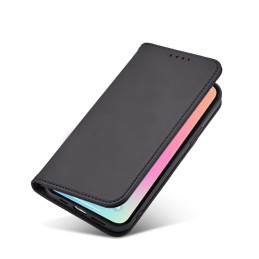 Magnetinės kortelės dėklas iPhone 14 dėklo dangtelis su atlenktu piniginės stovu juodas