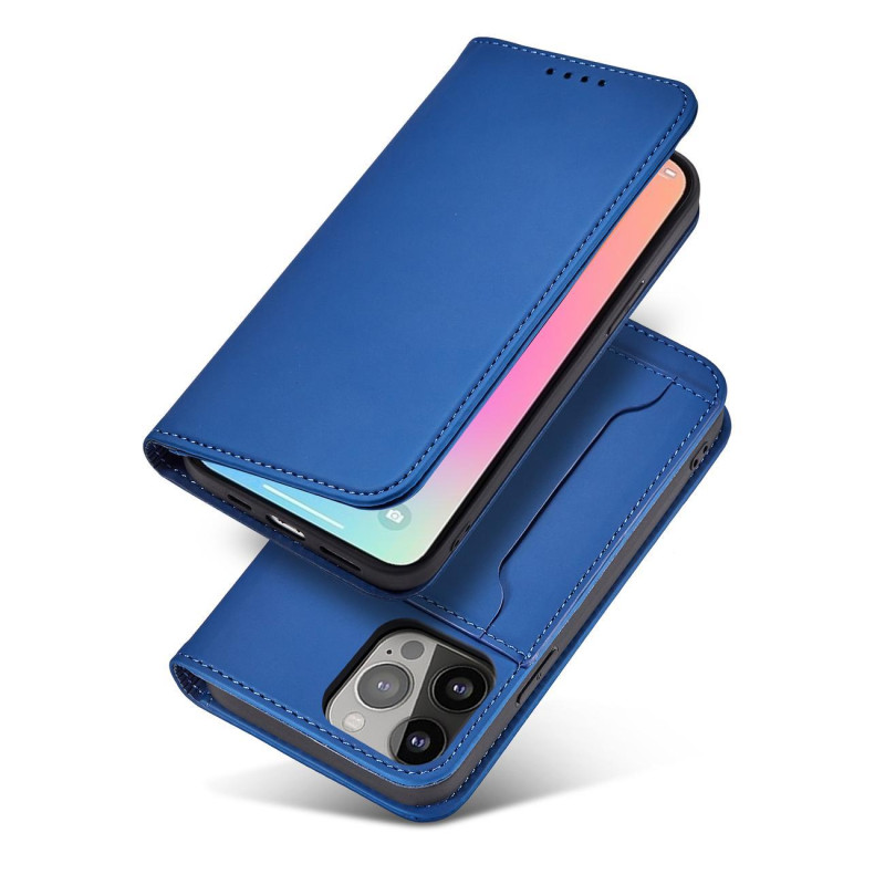 Magnetinės kortelės dėklas iPhone 14 dėklo dangtelis su atvartu, mėlynas piniginės stovas