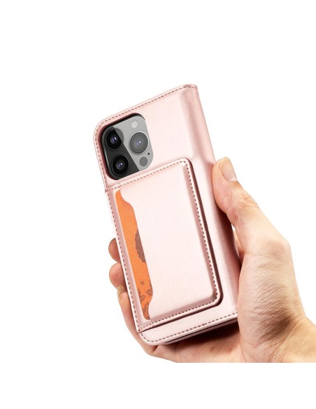 Magnetinės kortelės dėklas iPhone 14 dėklo dangtelis su atvartu, rožinės spalvos piniginės stovu