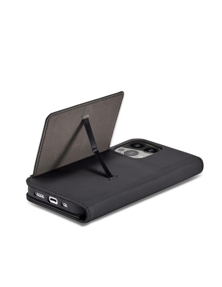 Magnetinės kortelės dėklas iPhone 14 Plus, dangtelis su atvartu, piniginės stovas, juodas