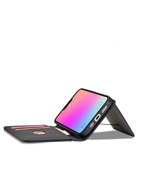Magnetinės kortelės dėklas iPhone 14 Plus, dangtelis su atvartu, piniginės stovas, juodas