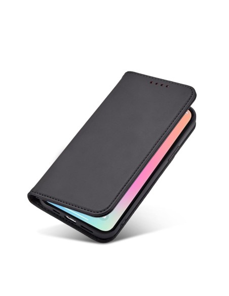 Magnetinės kortelės dėklas iPhone 14 Plus, dangtelis su atvartu, piniginės stovas, juodas