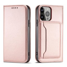 Magnetinės kortelės dėklas iPhone 14 Plus dėklo dangtelis su atvartu, rožinės spalvos piniginės stovu