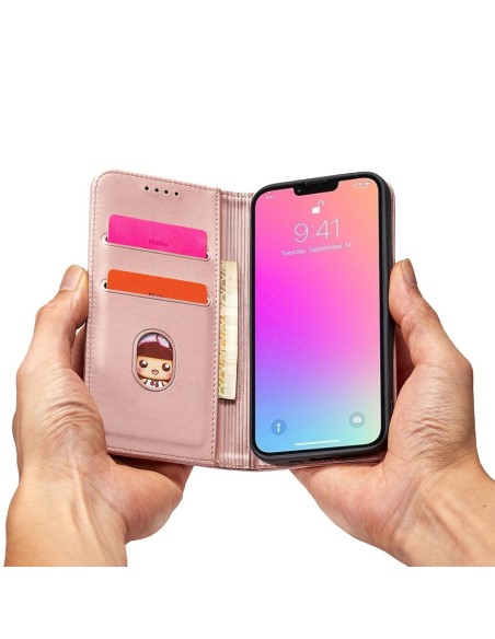 Magnetinės kortelės dėklas iPhone 14 Plus dėklo dangtelis su atvartu, rožinės spalvos piniginės stovu Magnetinės kortelės dėklas iPhone 14 Plus dėklo dangtelis su atvartu, rožinės spalvos piniginės stovu