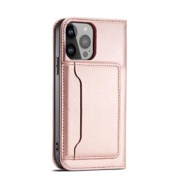 Magnetinės kortelės dėklas iPhone 14 Plus dėklo dangtelis su atvartu, rožinės spalvos piniginės stovu