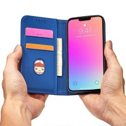 Magnetinės kortelės dėklas iPhone 14 Pro dėklo dangtelis su atvartu, mėlynos spalvos piniginės stovu
