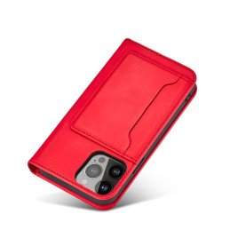 Magnetinės kortelės dėklas iPhone 14 Pro dėklo dangtelis su atlenktu piniginės stovu raudonas