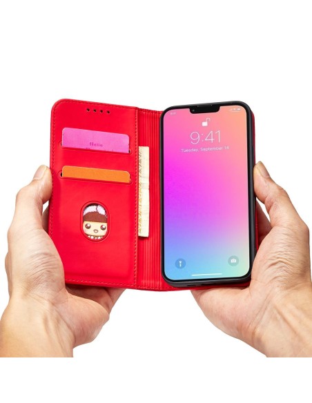Magnetinės kortelės dėklas iPhone 14 Pro dėklo dangtelis su atlenktu piniginės stovu raudonas Magnetinės kortelės dėklas iPhone 14 Pro dėklo dangtelis su atlenktu piniginės stovu raudonas