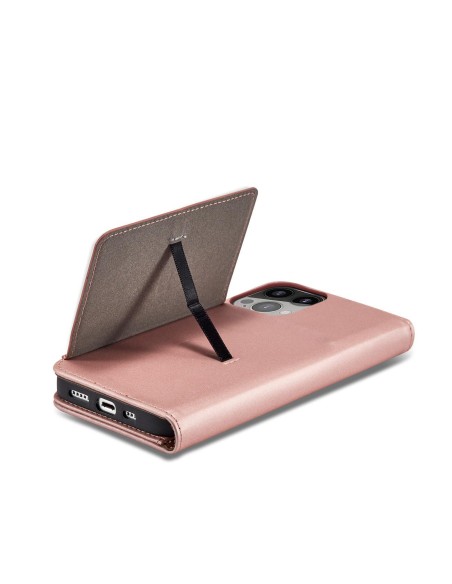Magnetinės kortelės dėklas iPhone 14 Pro dėklo dangtelis su atvartu, rožinės spalvos piniginės stovu