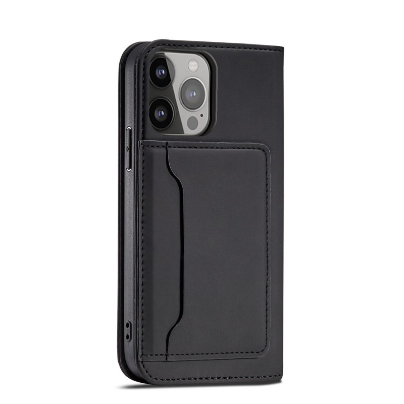 Magnetinės kortelės dėklas, skirtas iPhone 14 Pro Max, dangtelis su atvartu, piniginės stovas, juodas