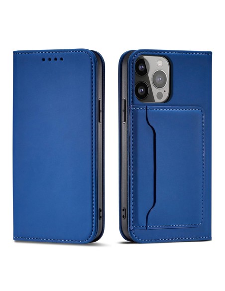 Magnetinės kortelės dėklas, skirtas iPhone 14 Pro Max, dangtelis su atvartu, piniginės stovas, mėlynas