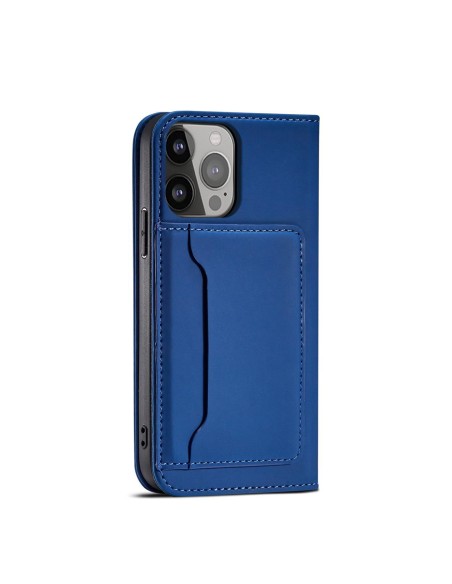 Magnetinės kortelės dėklas, skirtas iPhone 14 Pro Max, dangtelis su atvartu, piniginės stovas, mėlynas
