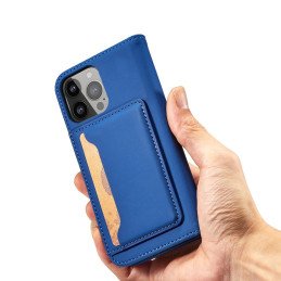 Magnetinės kortelės dėklas, skirtas iPhone 14 Pro Max, dangtelis su atvartu, piniginės stovas, mėlynas