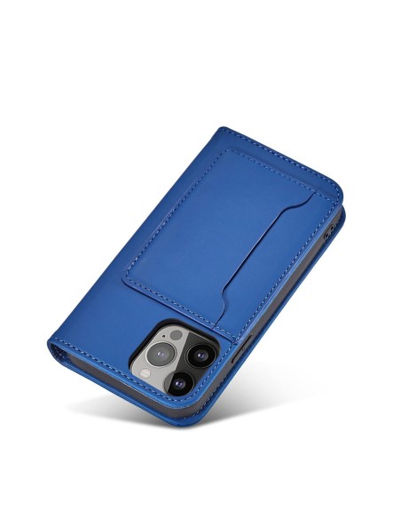 Magnetinės kortelės dėklas, skirtas iPhone 14 Pro Max, dangtelis su atvartu, piniginės stovas, mėlynas