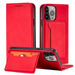 Magnetinės kortelės dėklas, skirtas iPhone 14 Pro Max, dangtelis su atvartu, piniginės stovas, raudonas