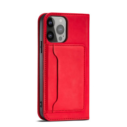 Magnetinės kortelės dėklas, skirtas iPhone 14 Pro Max, dangtelis su atvartu, piniginės stovas, raudonas