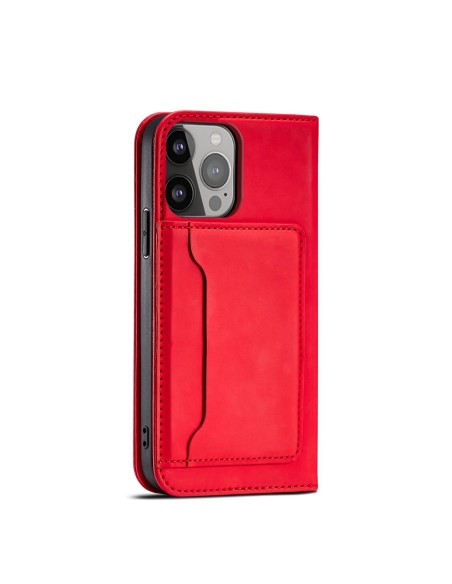 Magnetinės kortelės dėklas, skirtas iPhone 14 Pro Max, dangtelis su atvartu, piniginės stovas, raudonas
