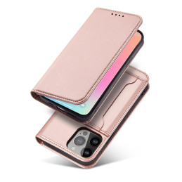 Magnetinės kortelės dėklas, skirtas iPhone 14 Pro Max, dangtelis su atvartu, piniginės stovas, rožinis