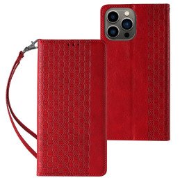 Magnetinio dirželio dėklas iPhone 14 dėklo dangtelis su atvartu piniginės mini dirželio stovas raudonas