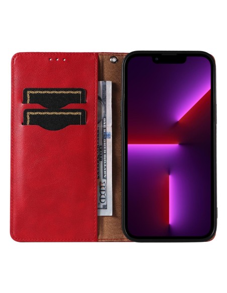 Magnetinio dirželio dėklas iPhone 14 dėklo dangtelis su atvartu piniginės mini dirželio stovas raudonas