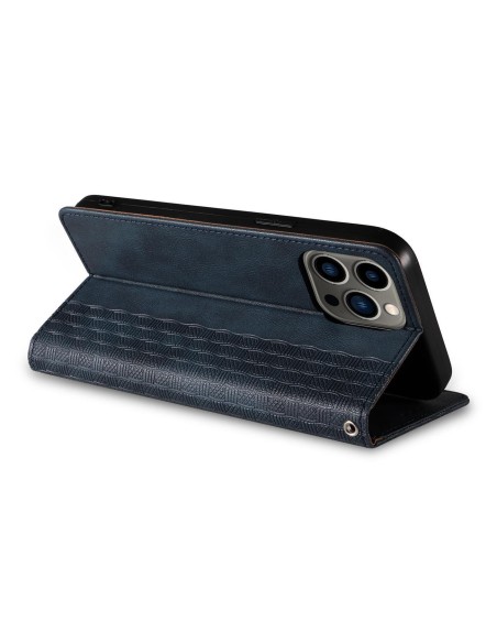 Magnetinio dirželio dėklas iPhone 14 Plus dėklas, atverčiamas dangtelis, piniginė, mini diržas, stovas, mėlynas
